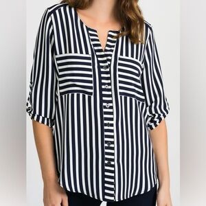Joseph Ribkoff Womens Size 4 Navy White Silver Stripe Blouse